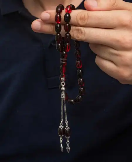 Gümüş Kırmızı Siyah Ateş Kehribar Tesbih