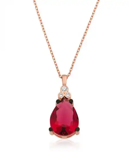 Gümüş Kırmızı Topaz Damla Kolye