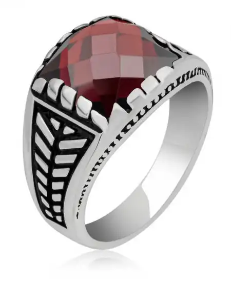 Gümüş Kırmızı Zirkon Taşlı Çocuk Erkek Yüzük