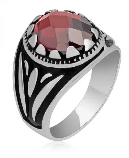 Gümüş Kırmızı Zirkon Taşlı Çocuk Erkek Yüzük