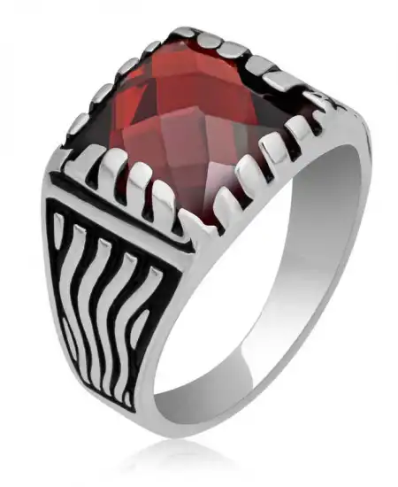 Gümüş Kırmızı Zirkon Taşlı Çocuk Erkek Yüzük