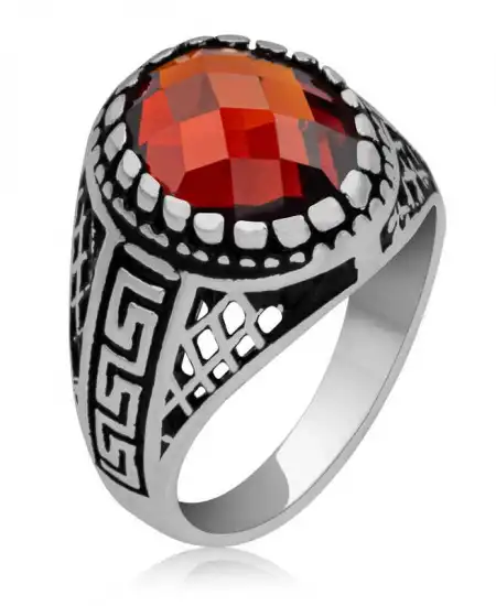 Gümüş Kırmızı Zirkon Taşlı Çocuk Erkek Yüzük