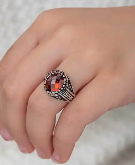 Gümüş Kırmızı Zirkon Taşlı Çocuk Erkek Yüzük