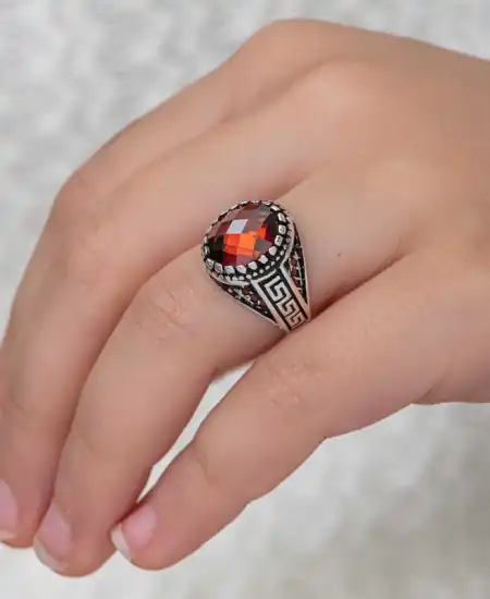 Gümüş Kırmızı Zirkon Taşlı Çocuk Erkek Yüzük