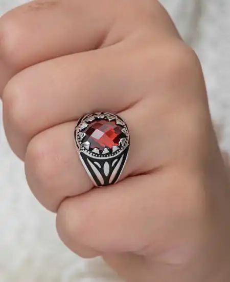 Gümüş Kırmızı Zirkon Taşlı Çocuk Erkek Yüzük