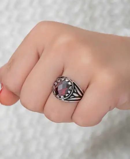 Gümüş Kırmızı Zirkon Taşlı Çocuk Erkek Yüzük