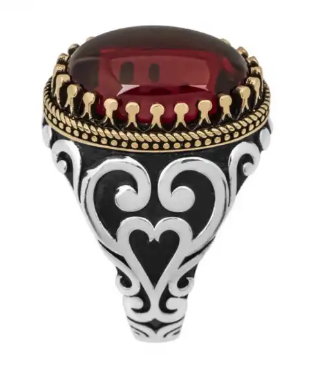 Gümüş Kırmızı Zirkon Taşlı Erkek Yüzük