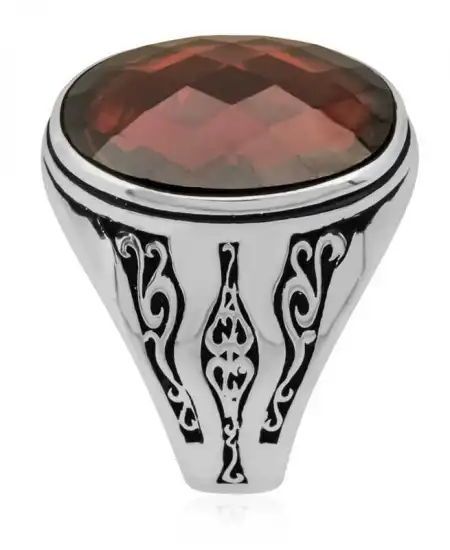 Gümüş Kırmızı Zirkon Taşlı Erkek Yüzük