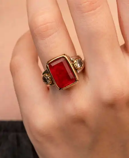 Gümüş Kırmızı Zirkon Taşlı Otantik Kadın Yüzük