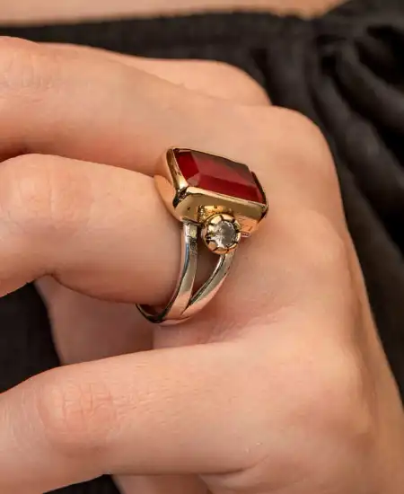 Gümüş Kırmızı Zirkon Taşlı Otantik Kadın Yüzük