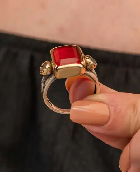 Gümüş Kırmızı Zirkon Taşlı Otantik Kadın Yüzük