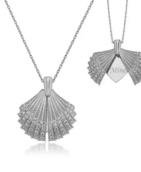 Gümüş Kişiye Özel İstiridye Bayan Kolye