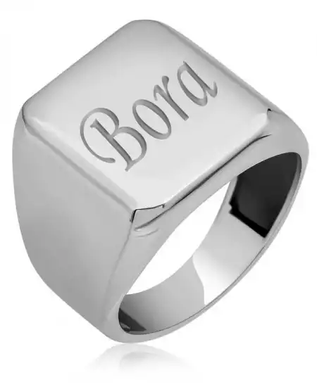 Gümüş Kişiye Özel Kare Erkek Yüzük