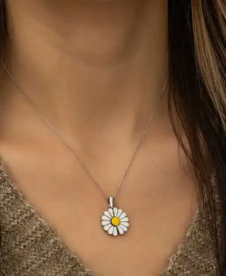 Gümüş Kişiye Özel Papatya Kolye