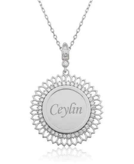 Gümüş Kişiye Özel Taşlı Plaka Kolye