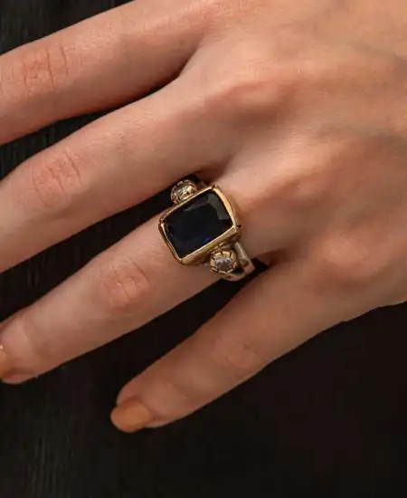 Gümüş Koyu Lacivert Zirkon Taşlı Otantik Kadın Yüzük