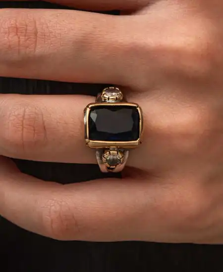 Gümüş Koyu Lacivert Zirkon Taşlı Otantik Kadın Yüzük