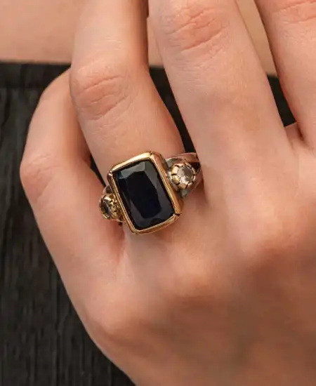 Gümüş Koyu Lacivert Zirkon Taşlı Otantik Kadın Yüzük