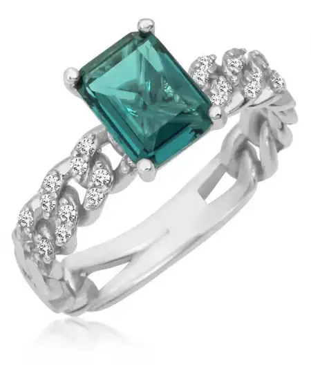 Gümüş Koyu Yeşil Baget Taşlı Kadın Yüzük