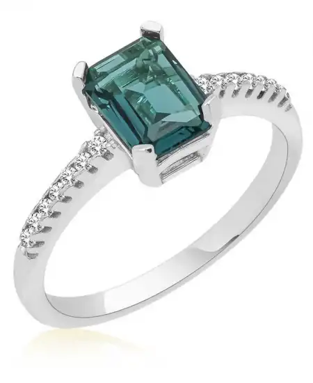 Gümüş Koyu Yeşil Baget Taşlı Kadın Yüzük