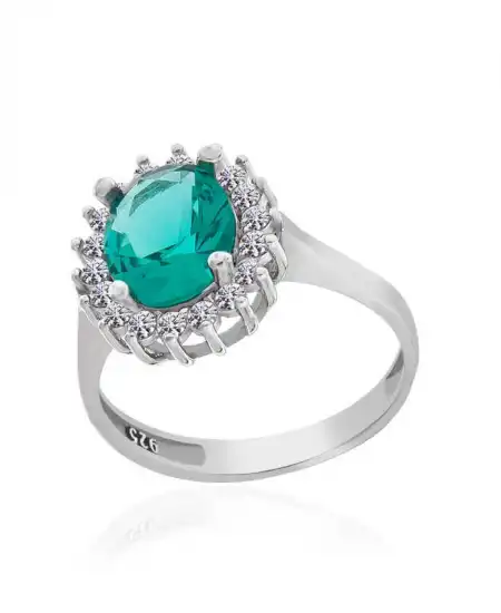 Gümüş Koyu Yeşil Taşlı Oval Kadın Yüzük