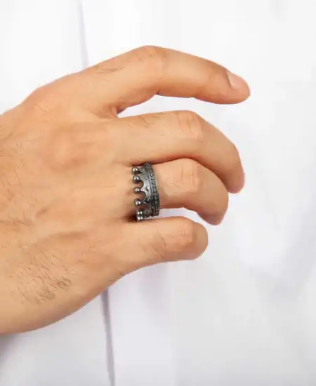 Gümüş Kral Tacı Erkek Yüzük