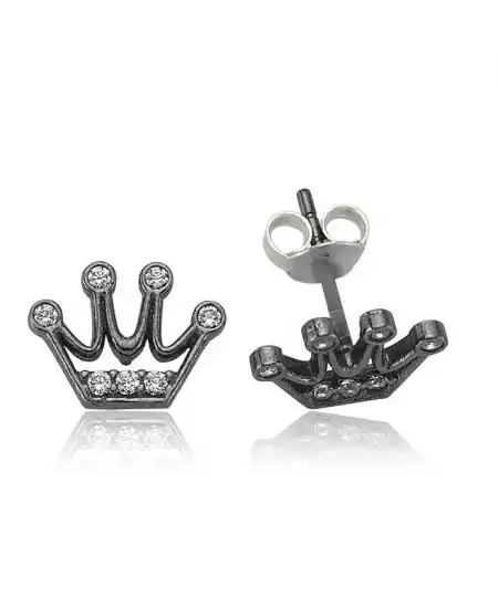 Gümüş Kraliçe Tacı Çivili Küpe