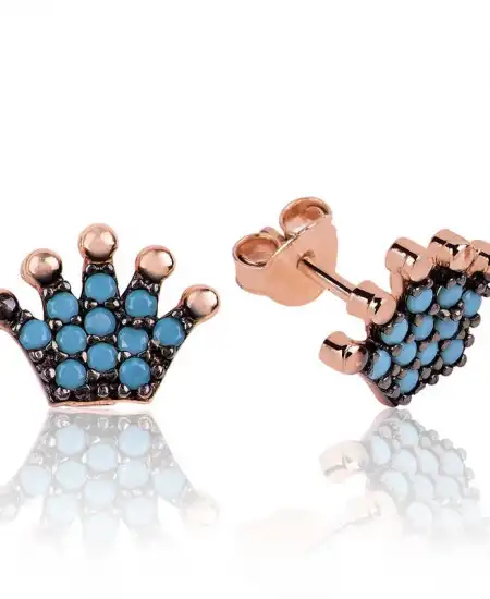 Gümüş Kraliçe Tacı Çivili Küpe