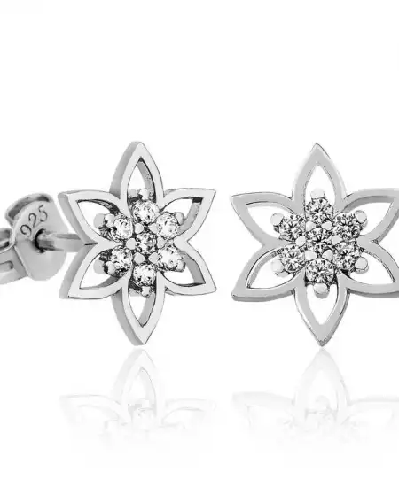 Gümüş Kristal Çiçeği Bayan Küpe