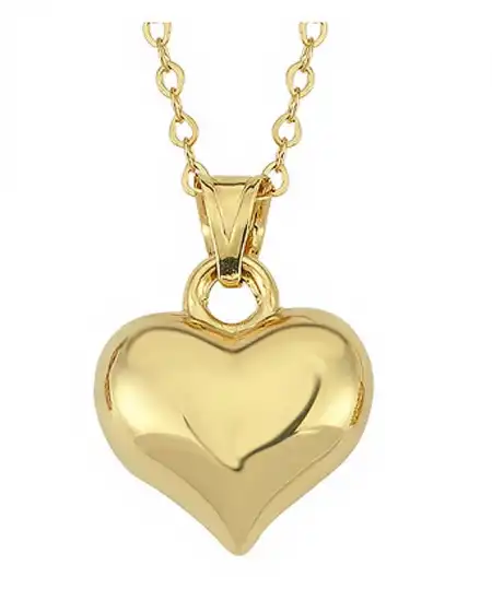 Gümüş Küçük 3 Boyutlu Gold Kalp Kadın Kolye