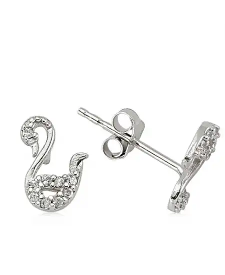 Gümüş Kuğu Çivili Küpe