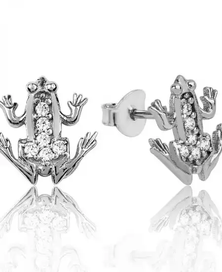 Gümüş Kurbağa Çivili Küpe