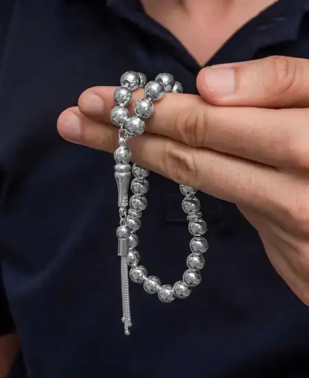 Gümüş Küre Kesim 7 Mm Erkek Tesbih