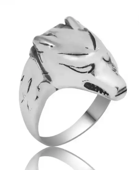 Gümüş Kurt Figürlü Erkek Yüzük