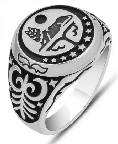 Gümüş Kurt Motifli Erkek Yüzük