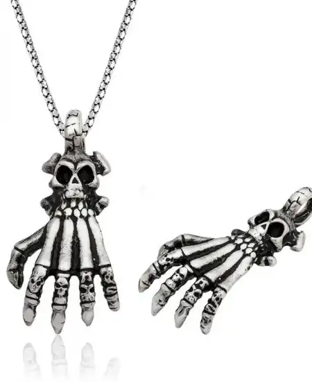 Gümüş Kuru Kafa El Erkek Kolye