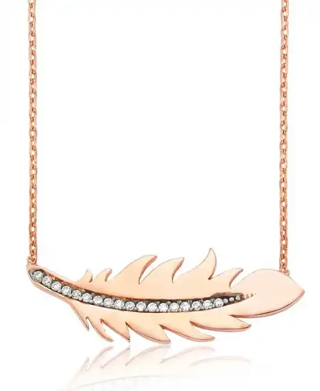 Gümüş Kuş Tüyü Bayan Kolye