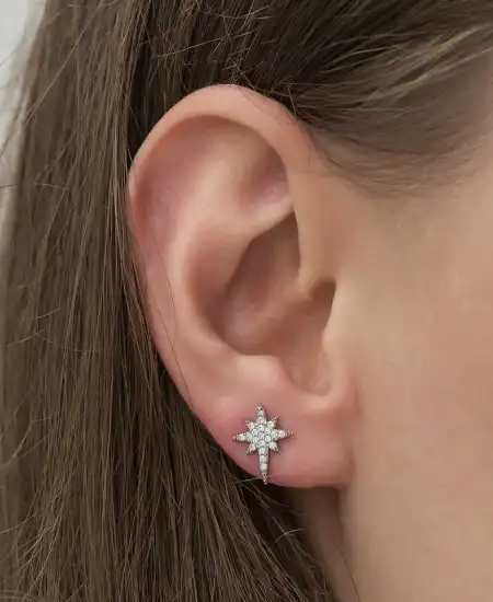 Gümüş Kutup Yıldızı Küpe