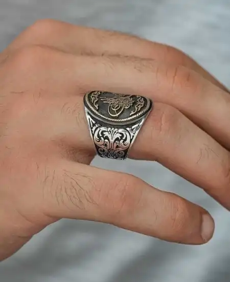 Gümüş La İlahe İllallah Yazılı Tuğra Erkek Yüzük