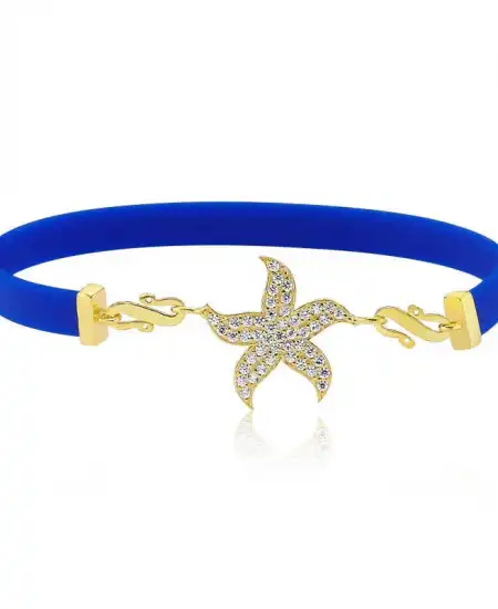 Gümüş Lacivert Deniz Yıldızı Bayan Bileklik