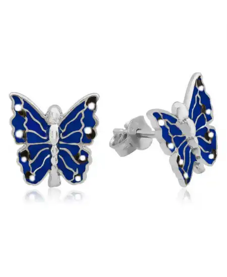 Gümüş Lacivert Kelebek Çocuk Küpesi