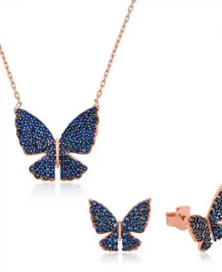 Gümüş Lacivert Kelebek Set
