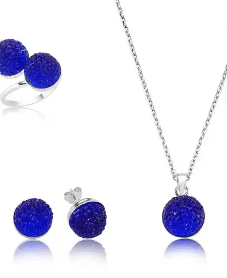 Gümüş Lacivert Kristal Taşlı Bayan Set