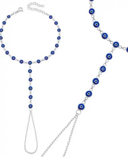 Gümüş Lacivert Nazar Boncuklu Şahmeran