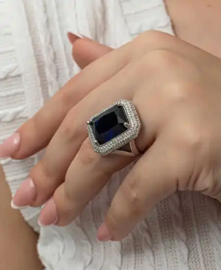 Gümüş Lacivert Zirkon Taşlı Kadın Yüzük