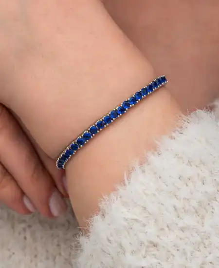 Gümüş Lacivert Zirkon Taşlı Su Yolu Kadın Bilekik