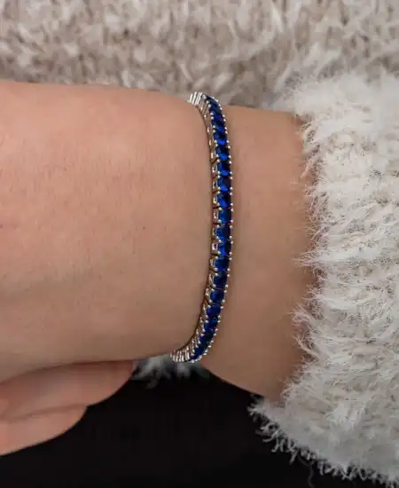 Gümüş Lacivert Zirkon Taşlı Su Yolu Kadın Bilekik