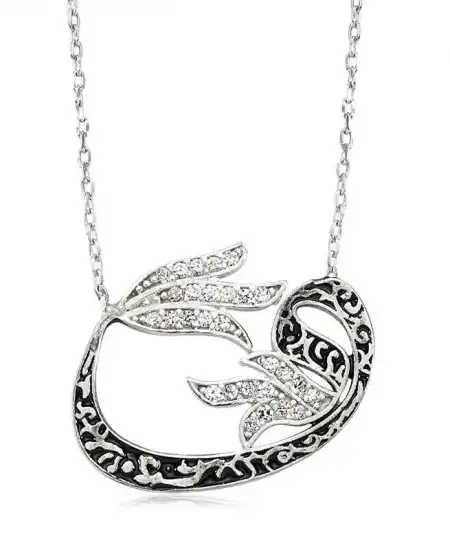 Gümüş Lale Vav Bayan Kolye