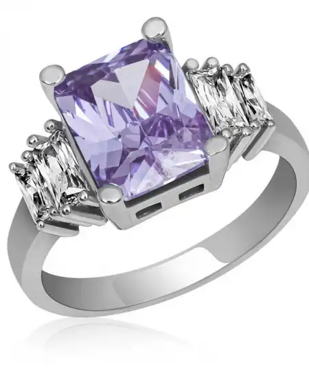 Gümüş Lila Baget Taşlı Bayan Yüzük