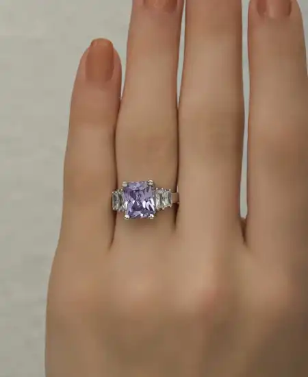 Gümüş Lila Baget Taşlı Bayan Yüzük